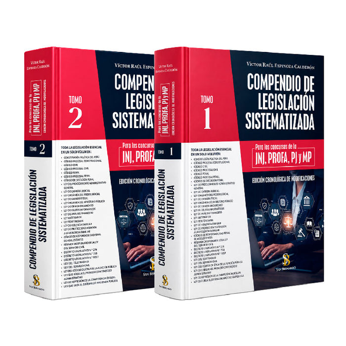 Compendio de Legislación Sistematizada para los Concursos de la JNJ, PROFA, PJ y MP (2 Tomos), Victor Raúl Espinoza Calderón, San Bernardo